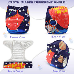 Reusable Baby Cloth Diaper with Adjustable Snap Buttons and Insert (Set of 1)