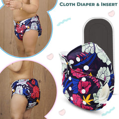 Reusable Baby Cloth Diaper with Adjustable Snap Buttons and Insert (Set of 1)