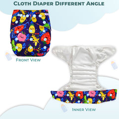 Reusable Baby Cloth Diaper with Adjustable Snap Buttons and Insert (Set of 1)