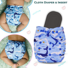 Reusable Baby Cloth Diaper with Adjustable Snap Buttons and Insert (Set of 1)