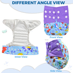 Reusable Baby Cloth Diaper with Adjustable Snap Buttons and Insert (Set of 1)