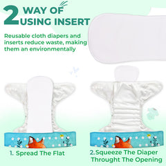 Reusable Baby Cloth Diaper with Adjustable Snap Buttons and Insert (Set of 1)