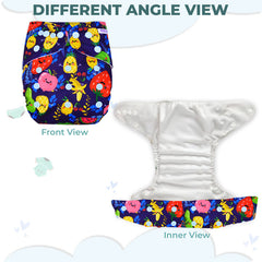 Reusable Baby Cloth Diaper with Adjustable Snap Buttons and Insert (Set of 1)