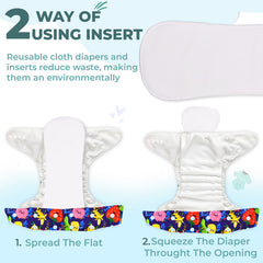 Reusable Baby Cloth Diaper with Adjustable Snap Buttons and Insert (Set of 1)