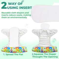 Reusable Baby Cloth Diaper with Adjustable Snap Buttons and Insert (Set of 1)