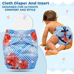 Reusable Baby Cloth Diaper with Adjustable Snap Buttons and Insert (Set of 1)