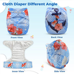 Reusable Baby Cloth Diaper with Adjustable Snap Buttons and Insert (Set of 1)