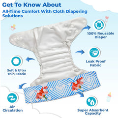 Reusable Baby Cloth Diaper with Adjustable Snap Buttons and Insert (Set of 1)