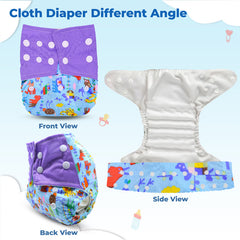 Reusable Baby Cloth Diaper with Adjustable Snap Buttons and Insert (Set of 1)