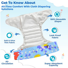 Reusable Baby Cloth Diaper with Adjustable Snap Buttons and Insert (Set of 1)