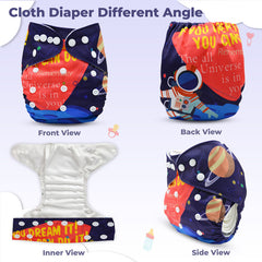 Reusable Baby Cloth Diaper with Adjustable Snap Buttons and Insert (Set of 1)