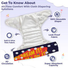Reusable Baby Cloth Diaper with Adjustable Snap Buttons and Insert (Set of 1)