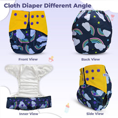 Reusable Baby Cloth Diaper with Adjustable Snap Buttons and Insert (Set of 1)