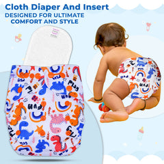 Reusable Baby Cloth Diaper with Adjustable Snap Buttons and Insert (Set of 1)