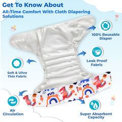 Reusable Baby Cloth Diaper with Adjustable Snap Buttons and Insert (Set of 1)