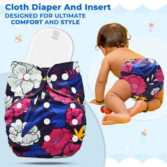 Reusable Baby Cloth Diaper with Adjustable Snap Buttons and Insert (Set of 1)