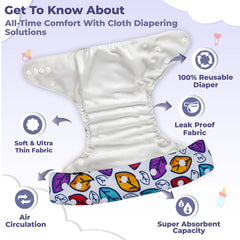 Reusable Baby Cloth Diaper with Adjustable Snap Buttons and Insert (Set of 1)