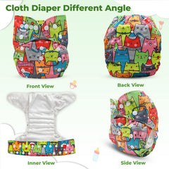 Reusable Baby Cloth Diaper with Adjustable Snap Buttons and Insert (Set of 1)