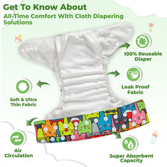 Reusable Baby Cloth Diaper with Adjustable Snap Buttons and Insert (Set of 1)