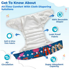 Reusable Baby Cloth Diaper with Adjustable Snap Buttons and Insert (Set of 1)