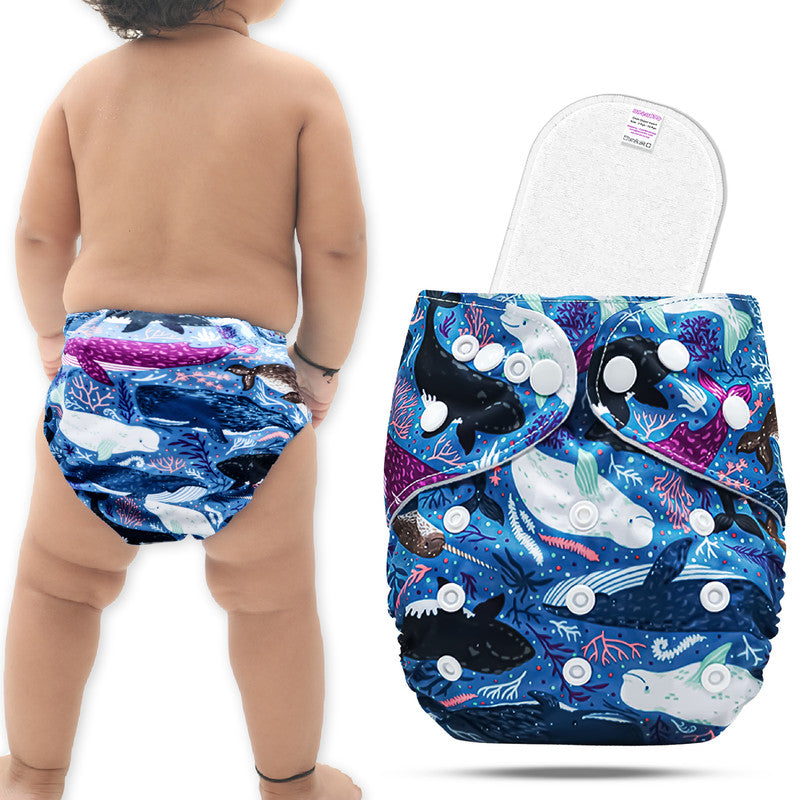 Reusable Baby Cloth Diaper with Adjustable Snap Buttons and Insert (Set of 1)