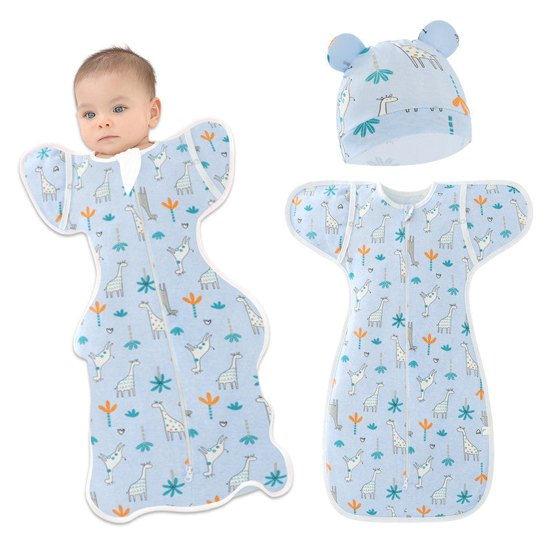 Organic Cotton Soft Baby Sleeping Sack for Comfort & Safe Sleep (Blue Giraffe)