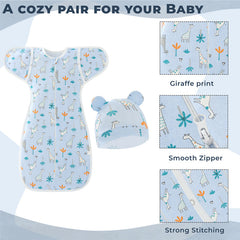 Organic Cotton Soft Baby Sleeping Sack for Comfort & Safe Sleep (Blue Giraffe)