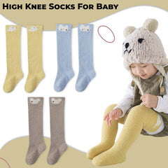 Baby Knee High Socks for Baby Soft Cotton Non-Slip and Stylish Designs (Set of 3)