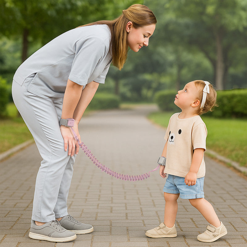 Bembika Anti-Lost Wrist Chain for Kids – Child Safety Leash with Upgraded Locks, 360° Rotating Connectors, Adjustable Wrist Band for Outdoor, Shopping & Travel-(Pink)