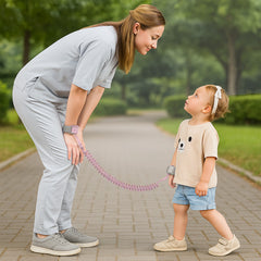 Bembika Anti-Lost Wrist Chain for Kids – Child Safety Leash with Upgraded Locks, 360° Rotating Connectors, Adjustable Wrist Band for Outdoor, Shopping & Travel-(Pink)