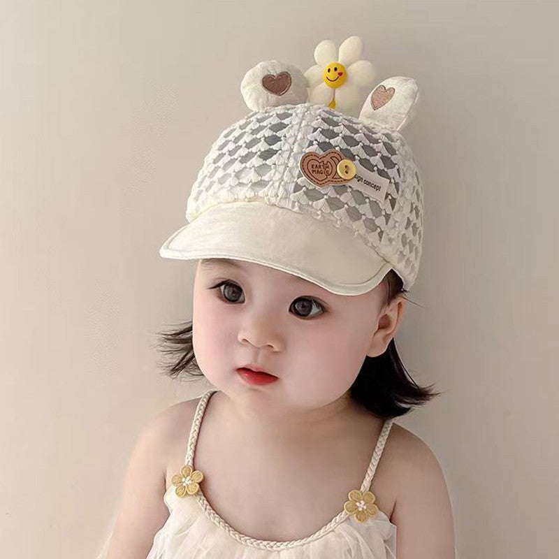 BEMBIKA Baby Cotton Cap with Safety and Comfort Baby Turban-(Love Flower Mesh – Beige)