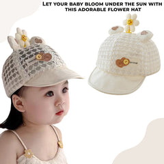 BEMBIKA Baby Cotton Cap with Safety and Comfort Baby Turban-(Love Flower Mesh – Beige)