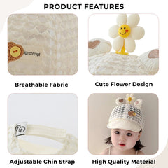 BEMBIKA Baby Cotton Cap with Safety and Comfort Baby Turban-(Love Flower Mesh – Beige)