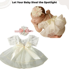 Bembika Photography Costume – Newborn Photography Outfits & Baby Photography Props Designer Baby Clothes for Newborn Photo Shoot -(Skirt Lace Milky)