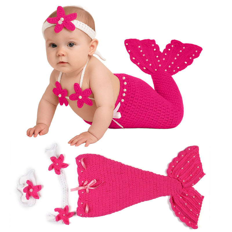 Bembika Photography Costume for Babies – Newborn & Infant Photo Shoot Outfit, Designer Baby Clothes & Themed Photography Props -(Mermaid Plum Red)(3-6 Months)